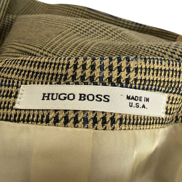 HUGO BOSS Corleone Blazer 44R Silk Wool Mens Sport Coat Yellow Black Check - Picture 10 of 16